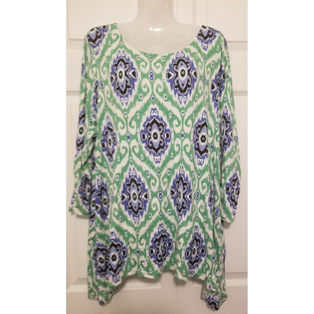 Ruby Rd Women's Tunic Top Size Large Aztec Bohemian Multicolor 3/4 Sleeve